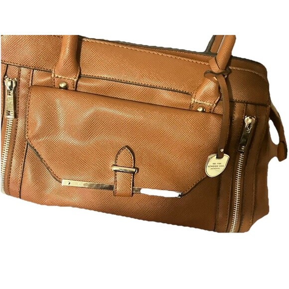 London Fog Handbags - London Fog Tote Shopper Bag Cognac Brown Large Double Handle with Pockets Strap